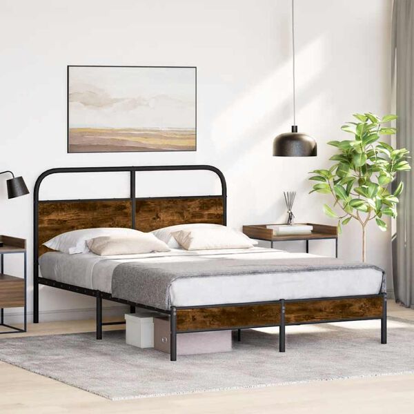 vidaXL Bettgestell ohne Matratze 135x190 cm R&auml;uchereiche Holzwerkstoff
