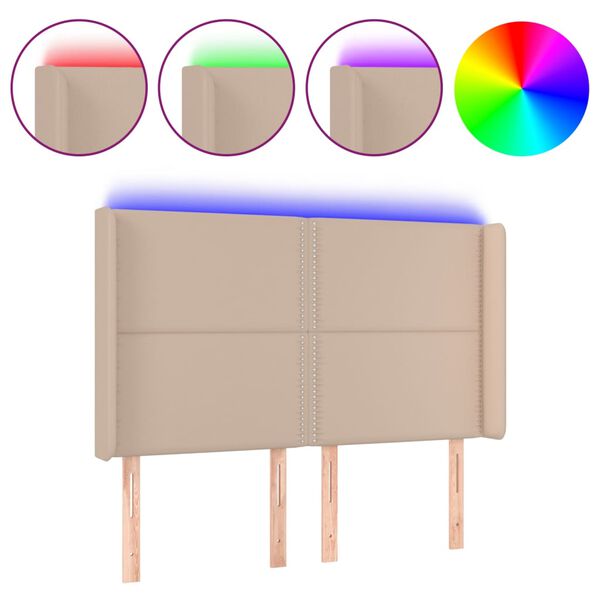 vidaXL LED Kopfteil Cappuccino-Braun 147x16x118/128cm Kunstleder