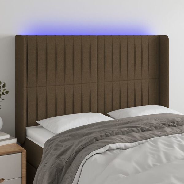 vidaXL LED Kopfteil Dunkelbraun 147x16x118/128 cm Stoff