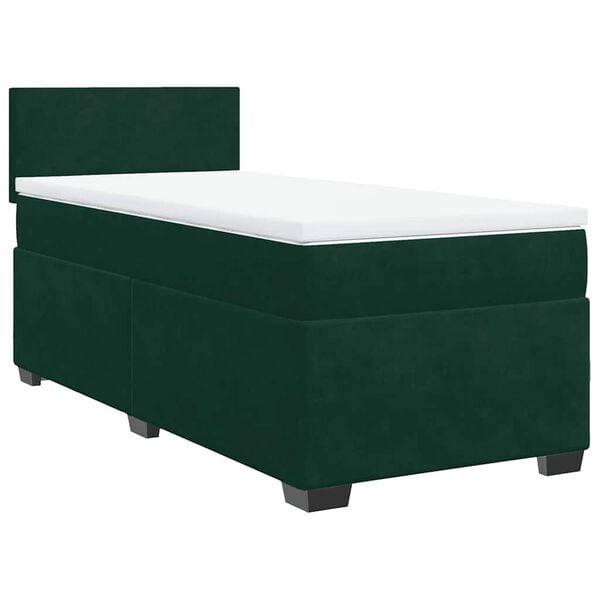 vidaXL Boxspringbett mit Matratze Dunkelgr&uuml;n 90x200 cm Samt