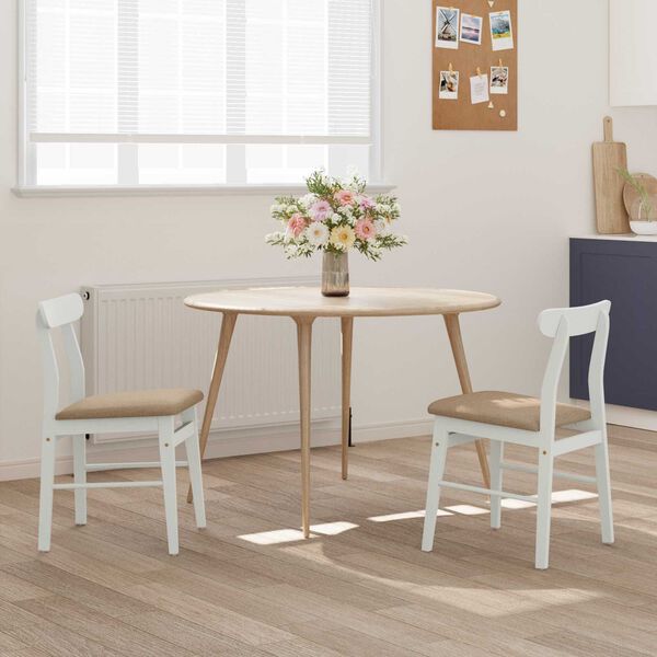 vidaXL Esszimmerstuhl 2 pcs Wei&szlig; und Braun Massives Gummiholz