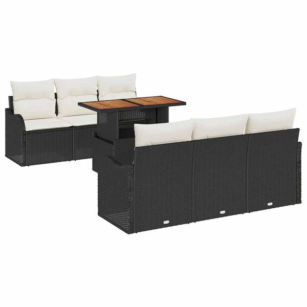 vidaXL Garten-Sofa-Set mit Kissen 7 pcs Schwarz und Creme