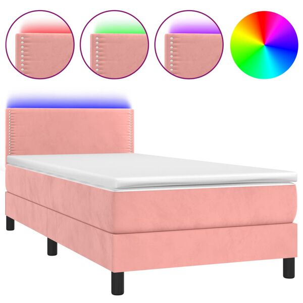 vidaXL Boxspringbett mit Matratze & LED Rosa 90x190 cm Samt