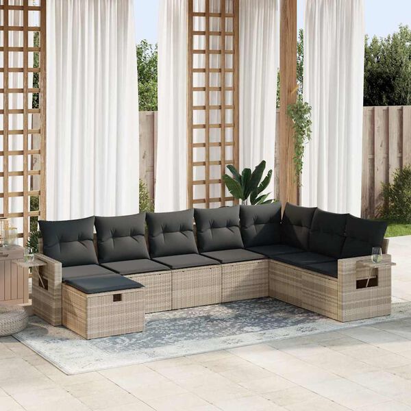 vidaXL 8-tlg. Garten-Sofagarnitur mit Kissen Hellgrau Poly Rattan