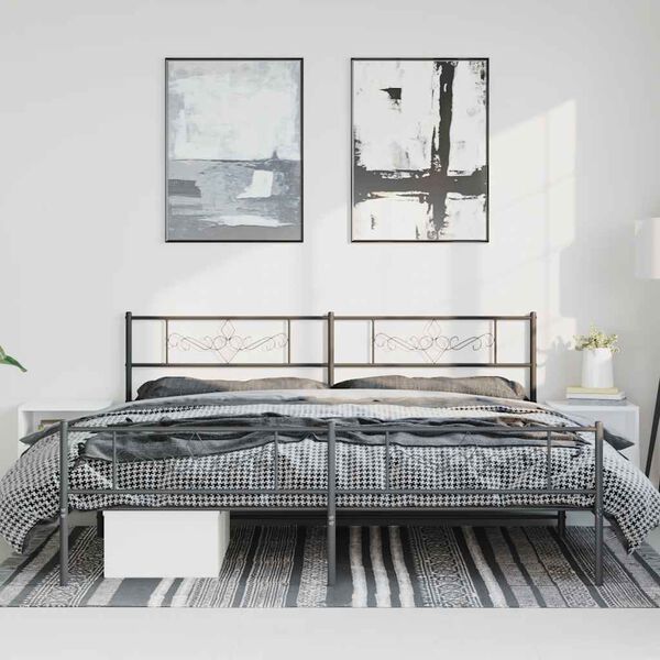 vidaXL Bettgestell mit Kopf- und Fu&szlig;teil Metall Schwarz 193x203 cm