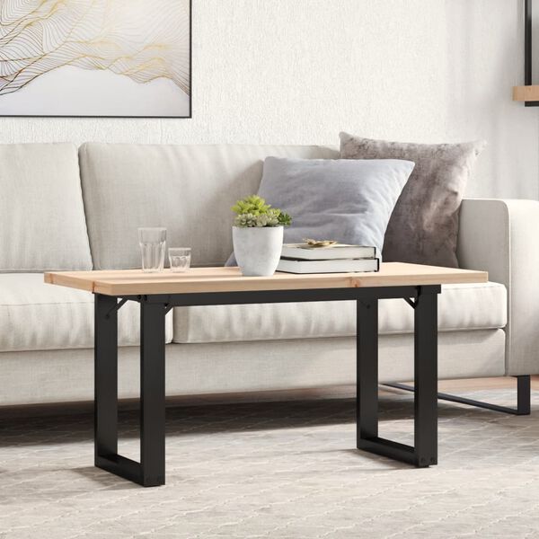 vidaXL Couchtisch O-Gestell 90x40x45,5cm Massivholz Kiefer & Stahl