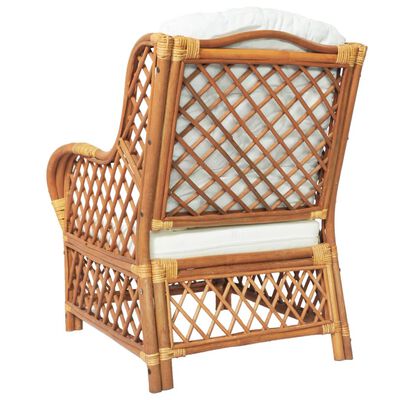 vidaXL Sessel mit Kissen Hellbraun Rattan und Leinen