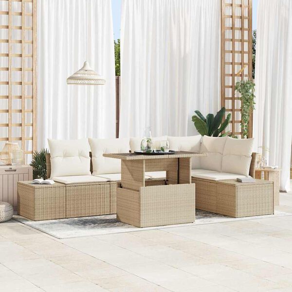 vidaXL Gartensofa-set mit Kissen 6 pcs Beige Poly-Rattan