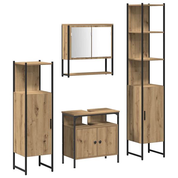 vidaXL Badezimmerm&ouml;bel Set mit Regal 4 pcs Artisan-Eiche Holzwerkstoff