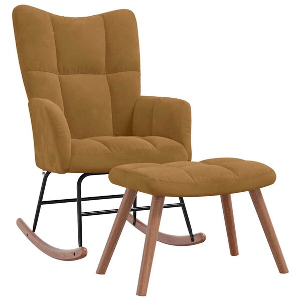 vidaXL Schaukelstuhl mit Hocker Brauner Samt