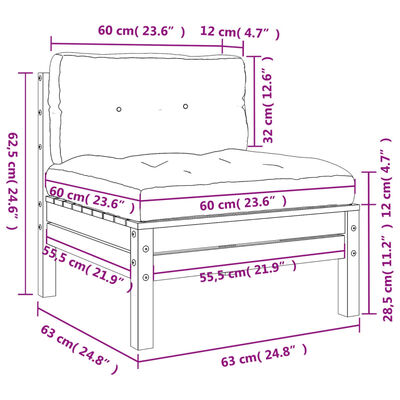 vidaXL Gartensofa ohne Armlehnen mit Kissen 2 Stk. Wachsbraun Kiefer