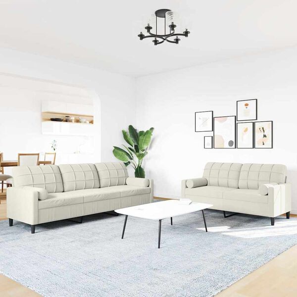 vidaXL 2-tlg. Sofagarnitur mit Kissen und Nackenrollen Creme Samt
