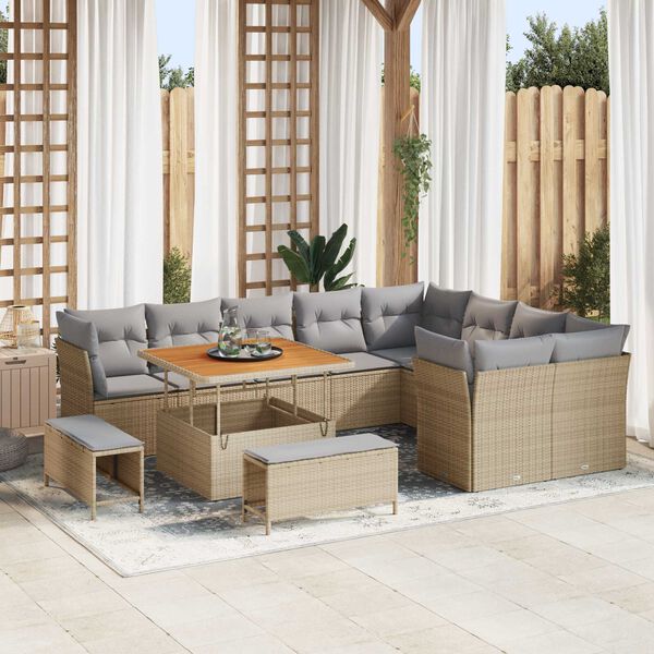 vidaXL Gartensofa-set 12 pcs Beige Poly-Rattan