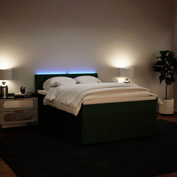 vidaXL Boxspringbett mit Matratze Dunkelgr&uuml;n 140x190 cm Samt