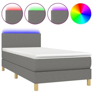 vidaXL Boxspringbett mit Matratze & LED Dunkelgrau 90x200 cm Stoff