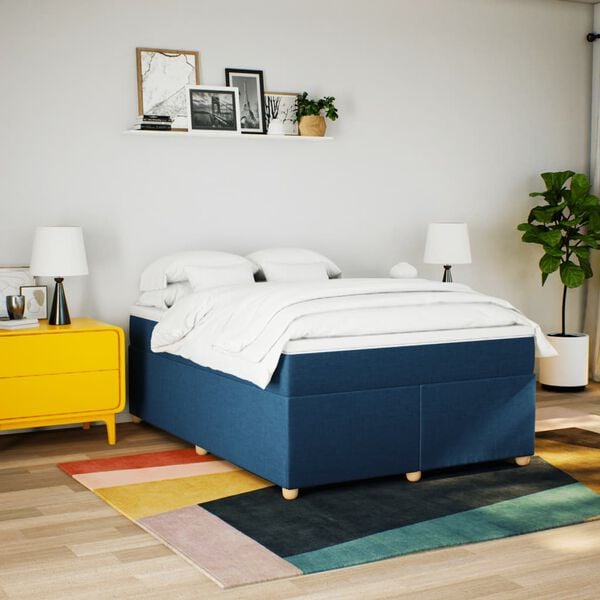 vidaXL Boxspringbett mit Matratze Blau 140x190 cm Stoff