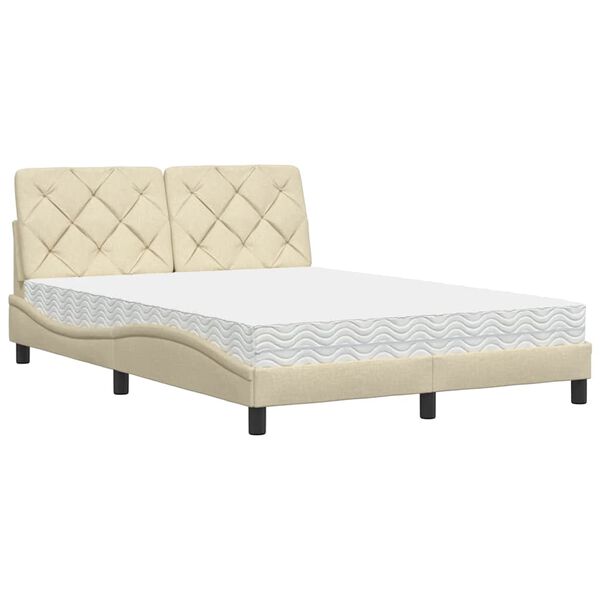 vidaXL Bett mit Matratze Creme 120x200 cm Stoff