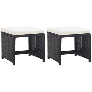 vidaXL Gartenhocker 2 Stk. mit Sitzkissen Poly Rattan Schwarz