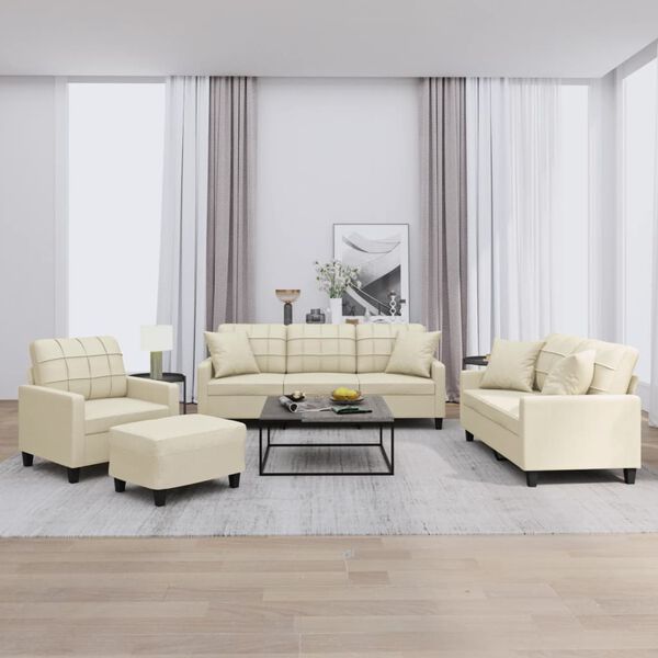 vidaXL 4-tlg. Sofagarnitur mit Kissen Creme Kunstleder