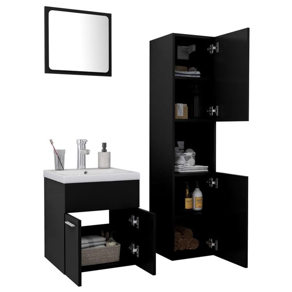 vidaXL Badm&ouml;bel-Set Schwarz Holzwerkstoff