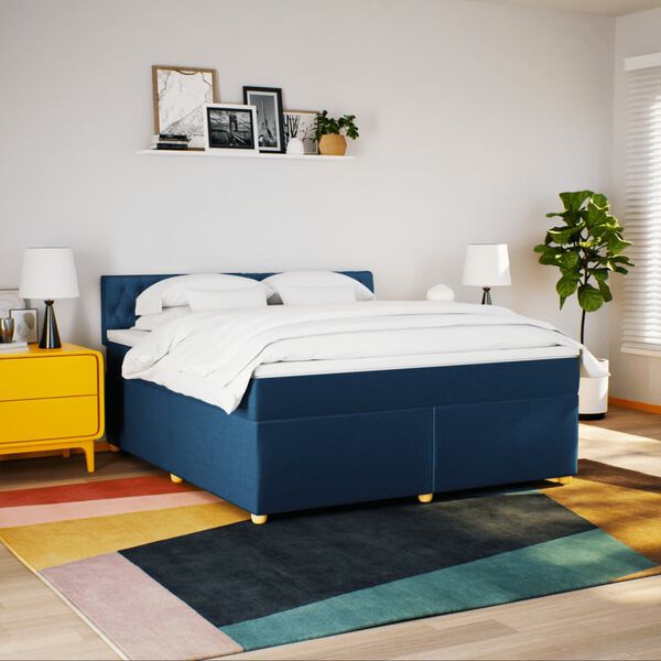 vidaXL Boxspringbett mit Matratze Blau 180x200 cm Stoff