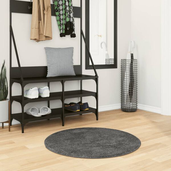 vidaXL Teppich OVIEDO Kurzflor Anthrazit &Oslash; 80 cm