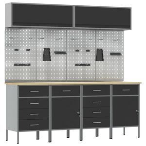 vidaXL Arbeitsschrankset mit Schubladen mit Speicher 10 stk. Schwarz