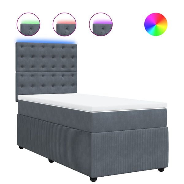 vidaXL Boxspringbett mit Matratze Dunkelgrau 90x190 cm Samt