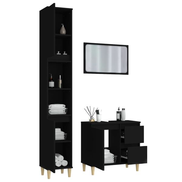 vidaXL 3-tlg. Badm&ouml;bel-Set Schwarz Holzwerkstoff