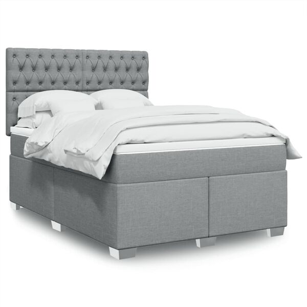 vidaXL Boxspringbett mit Matratze Hellgrau 160x200 cm Stoff