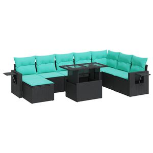 vidaXL 9-tlg. Garten-Sofagarnitur mit Kissen Schwarz Poly Rattan
