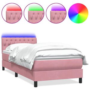 vidaXL Boxspringbett mit Matratze & LED Rosa 90x210 cm Samt
