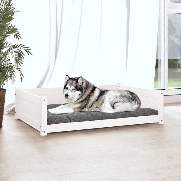 vidaXL Hundebett Wei&szlig; 105,5x75,5x28 cm Massivholz Kiefer