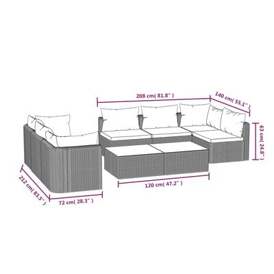 vidaXL 9-tlg. Garten-Lounge-Set mit Auflagen Poly Rattan Schwarz