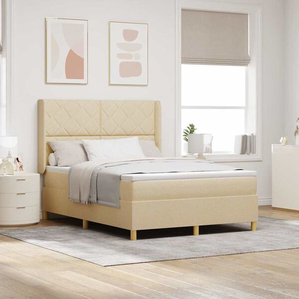 vidaXL Boxspringbett mit Matratze Creme 160 x 200 cm Stoff