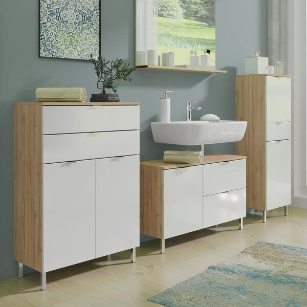 Germania Waschbeckenschrank GW-Mauresa 34x80x56 cm Eichen-Optik & Wei&szlig;