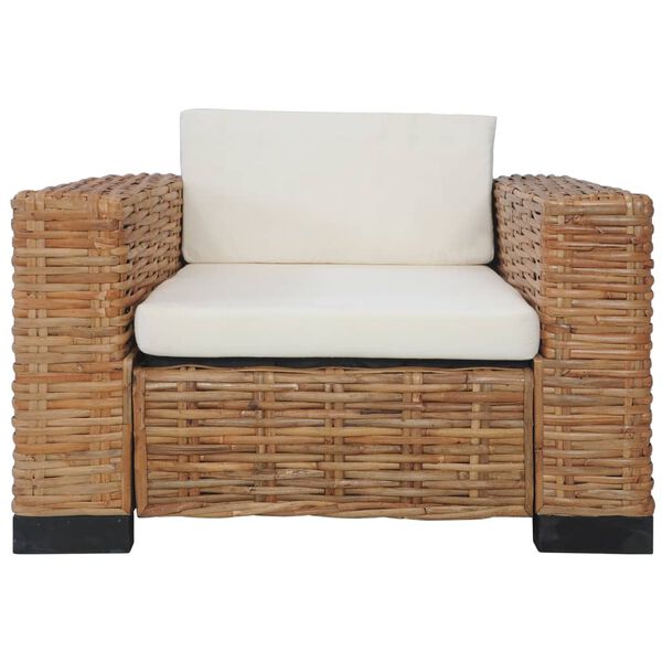 vidaXL 3-tlg. Sofagarnitur mit Auflagen Natur Rattan