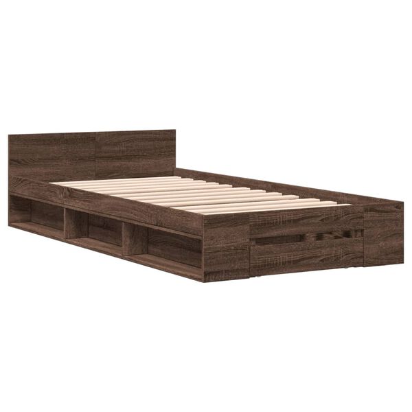 vidaXL Bettgestell mit Schublade Braun Eiche 90x190 cm Holzwerkstoff