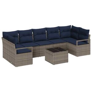 vidaXL Sofa Set 8 stk. 7-Sitzanzahl Grau Poly-Rattan