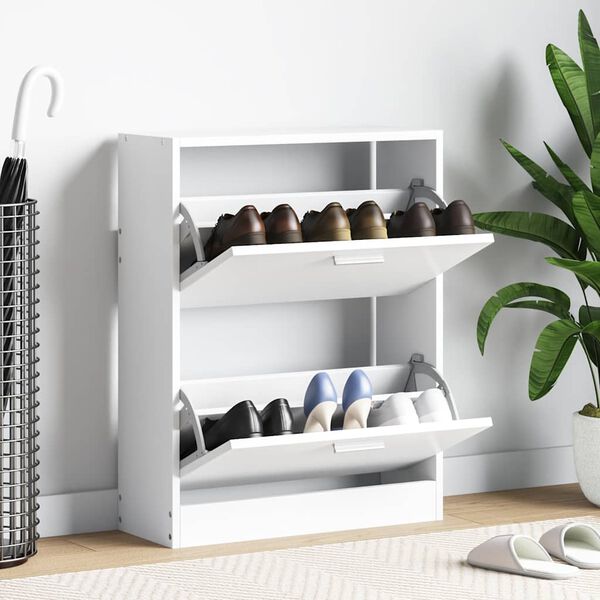 Wei&szlig;er Holz-Schuhschrank mit 2 Schuhkippern