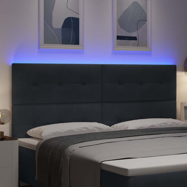 vidaXL LED Kopfteil mit LED-Lichtleisten Grau 200 cm Polyester