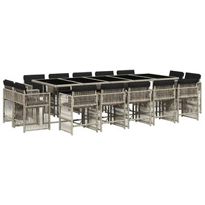 vidaXL 15-tlg. Garten-Essgruppe mit Kissen Hellgrau Poly Rattan
