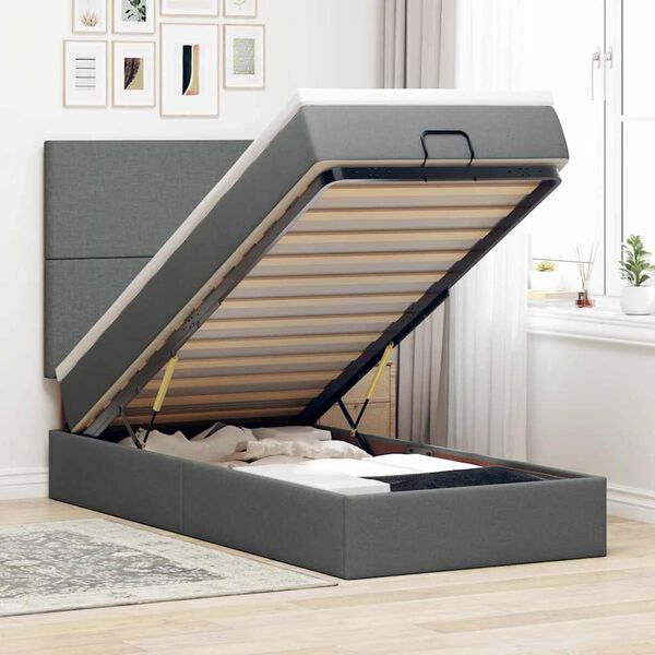 vidaXL Ottoman-Bett mit Matratze Dunkelgrau 90x200 cm Stoff
