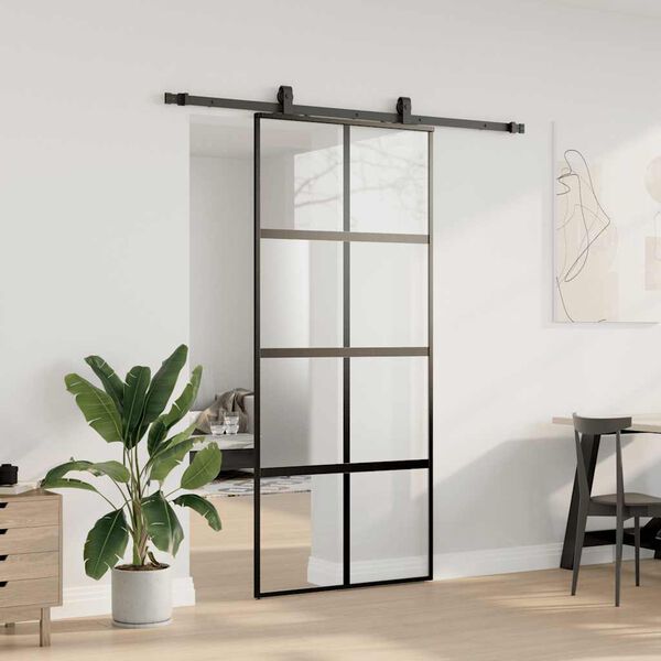 vidaXL Schiebet&uuml;r mit Beschlag Schwarz 90x205 cm Hartglas