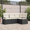 vidaXL Sofa Set mit Kissen 4 pcs Schwarz und Creme Poly-Rattan