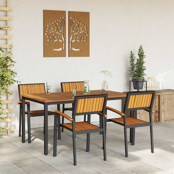 vidaXL Garten Essgruppe 5 pcs Schwarz Massivholz Akazie