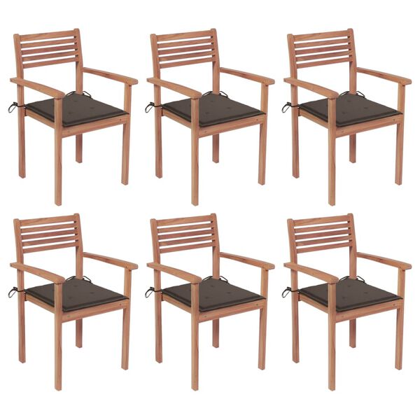 vidaXL Stapelbare Gartenst&uuml;hle mit Kissen 6 Stk. Massivholz Teak