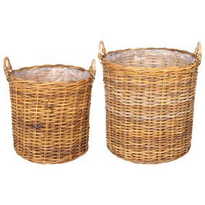 vidaXL Blumentopf K&ouml;rbchen GENDT 2 stk. Naturbraun Kubu Rattan