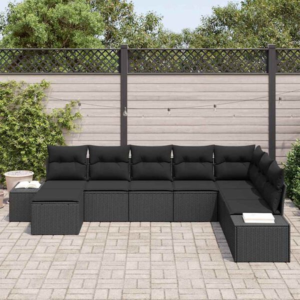 vidaXL Gartensofa-set mit Kissen 8 pcs Schwarz Poly-Rattan