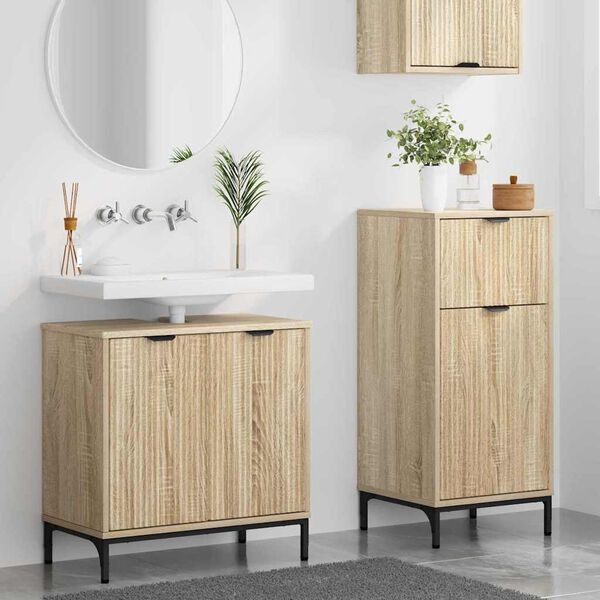 vidaXL Badezimmerm&ouml;bel-Set 2 pcs Sonoma-Eiche Sperrholz und Metall